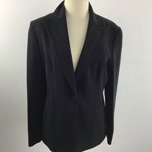 Jones New York black pinstriped fully  lined one button two pocket blazer. Sz 8